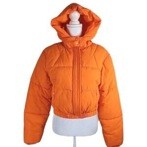 SHOP Twenty-Four ~Wonan Size S~ Orange Puffer Jacket Cropped Coat Hooded.